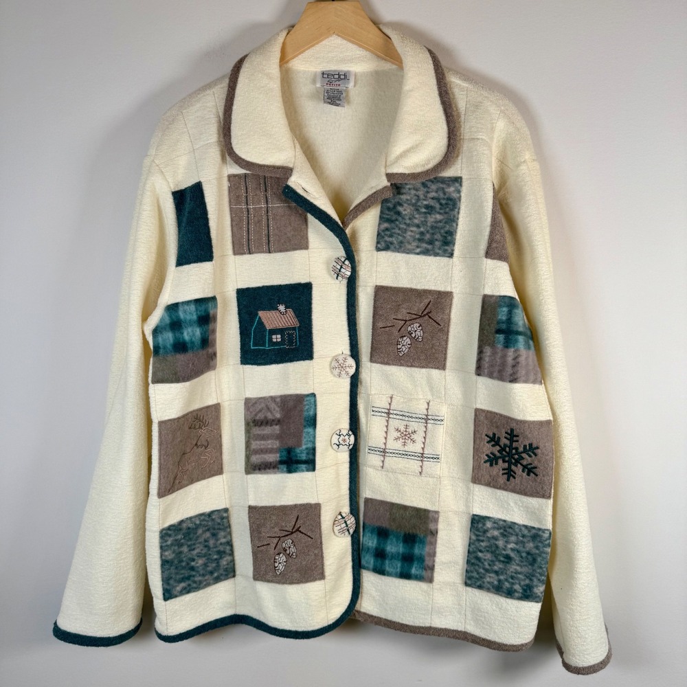 Teddi Petite Vintage Patchwork Fleece Jacket Petite Extra Large PXL Winter Cabin